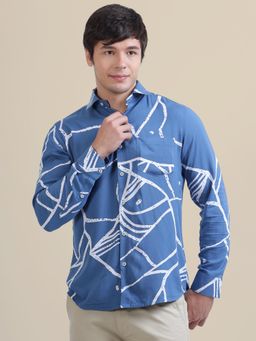 AM SWAN - Blue Abstract Printed Casual Shirt for Men's in Rayon Fabric