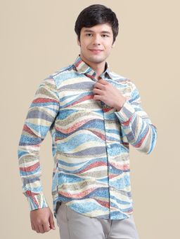 AM SWAN - Men's Rayon Shirt with Self-Design Spread Collar