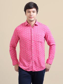 AM SWAN - Men's Rayon Shirt with Pink Block Print