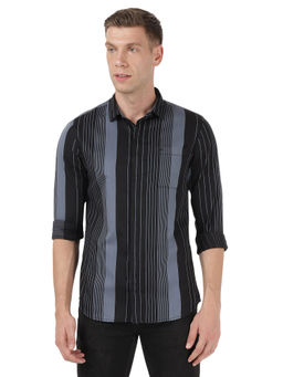 Lee - Men's Stripes Black & Blue Shirt Slim Fit