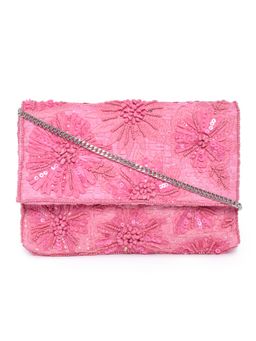 Accessorize London - Women's Faux Leather Pink Embellished Flower Clutch