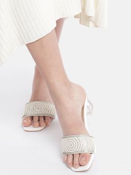 AXIUM - Pearl Embellished White Transparent Heels