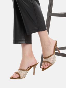AXIUM - Women's Brown Embellished Stilettos Sandals