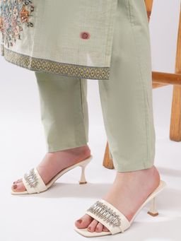 AXIUM - Women's Embellished Cream Slim Heel