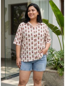 Qurvii - Maroon Floral Print Shirt
