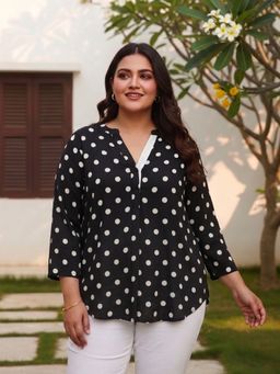 Qurvii - Black Polka Dot Rayon Shirt