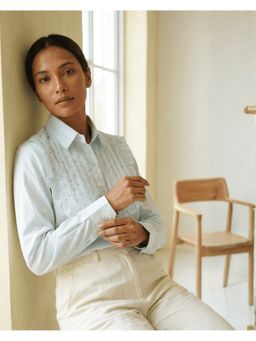 UNIMODA - Designer Blue Cotton Poplin Shirt
