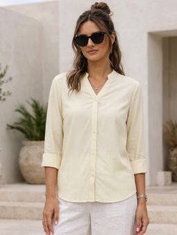 Urbano Fashion - Butter Modal Full Sleeve Regular Fit Solid Mandarin Collar Shirt
