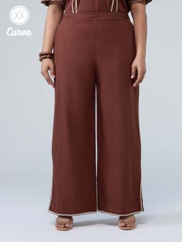 Twenty Dresses by Nykaa Fashion - Brown Lace Detail Relaxed Fit Pant