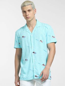 Jack & Jones - Blue Printed Short Sleeves Shirt