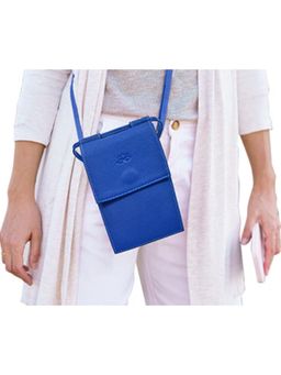 Nelumbo Nucifera - Lysandra Handmade Leather Mobile Holder Pouch - Blue