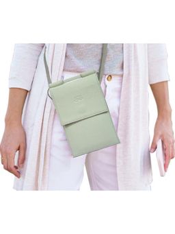 Nelumbo Nucifera - Lysandra Handmade Leather Mobile Holder Pouch - Green