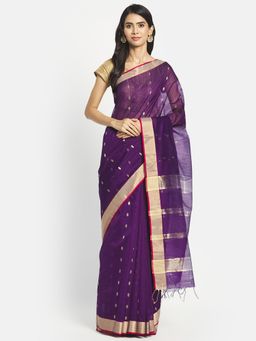 Fabindia - Purple Cotton Silk Chanderi Woven Saree without Blouse