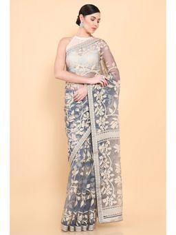 Soch - Women Grey Organza Printed Saree with Unstitched Blouse
