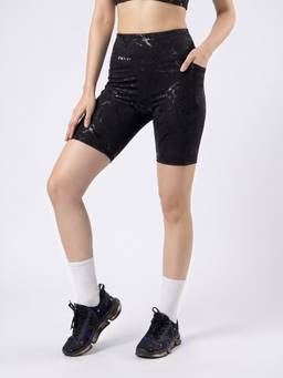 Fitkin - Women Luxe Black Glaze High-Waist Performance Shorts