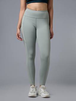 Technosport - Women Light Green Solid Slim Fit Sports Tights