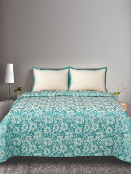 Saral Home - Kanan Teal Cotton Bedsheet with Two Pillow Covers (Set of 3)