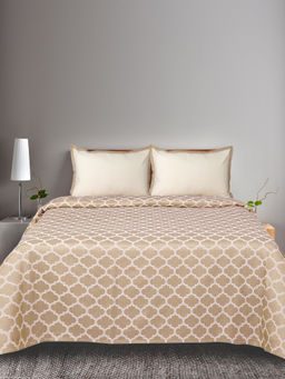 Saral Home - Noor Beige Cotton Bedsheet with Two Pillow Covers (Set of 3)