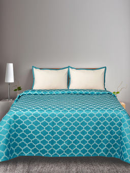 Saral Home - Noor Teal Cotton Bedsheet with Two Pillow Covers (Set of 3)