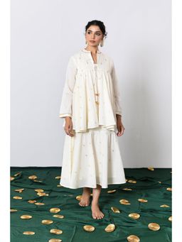 Pink Cactii - Shankh Off-White Lurex Dress with Tie-Up Loose Fitted Koti (Set of 2)