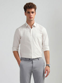 Arrow - Men Beige Pure Cotton Manhattan Slim Fit Shirt