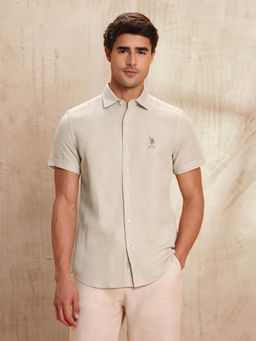 U.S. Polo Assn. Denim Co. - Men Beige Solid Slim Fit Shirt