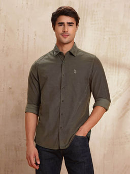 U.S. Polo Assn. Denim Co. - Men Green Corduroy Pure Cotton Shirt