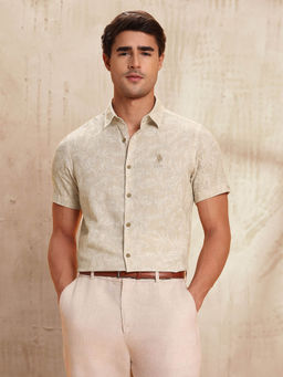 U.S. Polo Assn. Denim Co. - Men Beige Tropical Printed Slim Fit Shirt