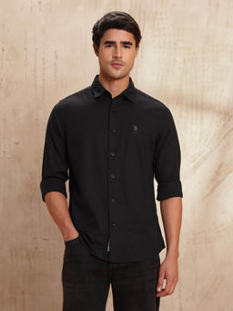 U.S. Polo Assn. Denim Co. - Men Black Slim Fit Pure Cotton Shirt