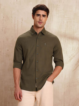 U.S. Polo Assn. Denim Co. - Men Green Slim Fit Pure Cotton Shirt
