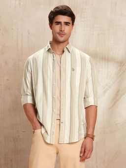 U.S. Polo Assn. Denim Co. - Men Beige Slim Fit Vertical Striped Shirt