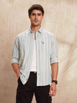 U.S. Polo Assn. Denim Co. - Men Green Slim Fit Vertical Striped Shirt