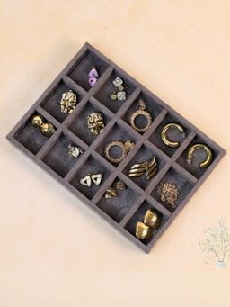 The Big Trove - 15 Grid Grey Small Velvet, Jewellery Organizer Tray for Wardrobe Closet