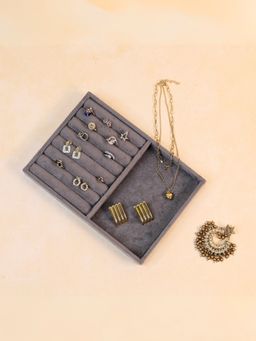 The Big Trove - Rings Plain Grey Small Velvet, Jewellery Organizer Tray For Wardrobe Closet