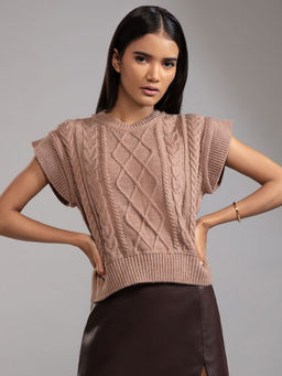 Twenty Dresses by Nykaa Fashion - Beige Keep Me Knitted Sweater Top