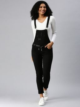 SHOWOFF - Women Solid Black Denim Dungaree