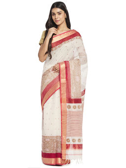 Fabindia - Off White Hand Block Print Cotton Silk Saree