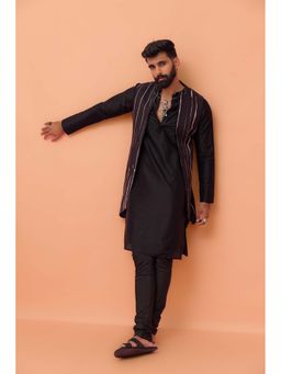 KISAH - Black Front Open Jacket Kurta with Churidar