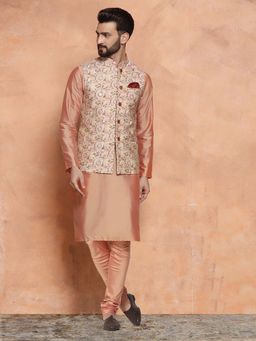 KISAH - Multi Printed Silk Blend Nehru Jacket Kurta with Churidar