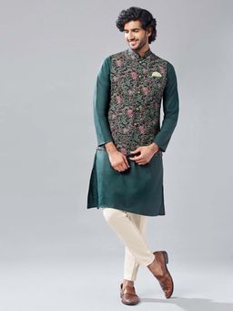 KISAH - Multicolored Embroidered Jacket with Green Kurta and Cream Bottomwear