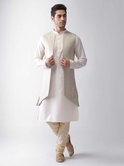 KISAH - Off-White Silk Blend Jacket Kurta with Churidar