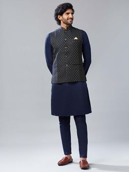 KISAH - Navy Blue Embellished Nehru Jacket with Kurta & Trouser