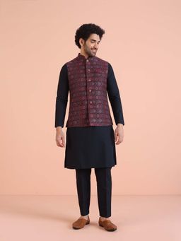 KISAH - Multi-Coloured Silk Textured Nehru Jacket with Kurta & Trouser