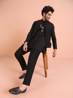 KISAH - Black Jacquard Woven Jacket with Kurta & Trouser