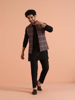 KISAH - Multi Color Silk Blend Printed Nehru Jacket with Kurta & Trouser