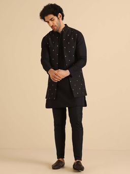 KISAH - Black Embroidered Kurta with Jacket & Trouser
