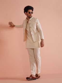 KISAH - Off White Embroidered Jacket with Kurta & Trouser