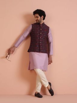 KISAH - Multi-Coloured Textured Nehru Jacket with Kurta & Trouser