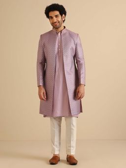 KISAH - Lavender Silk Blend Metallic Front Open Sherwani Kurta with Trouser