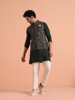 KISAH - Green Multi Kantha Print Jacket with Kurta & Trouser